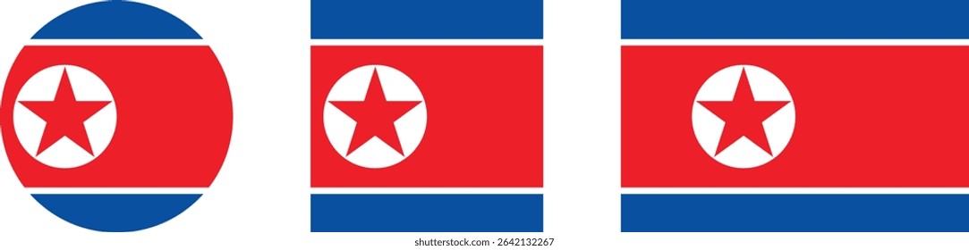 
North Korea flag PNG vector. North Korea square and round icon isolated on transparent PNG background. North Korea flag icon.