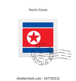 North Korea Flag Postage Stamp on white background. Vector illustration.