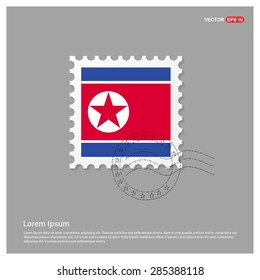 North Korea Flag Postage Stamp on white background. Vector illustration.