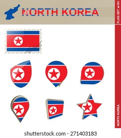 North Korea Flag Set, Flag Set #161. Vector.