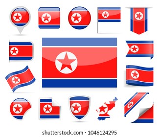 North Korea Flag Set - Vector Illustration