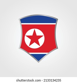 Bandera de Corea del Norte con marco blindado. Bandera nacional
