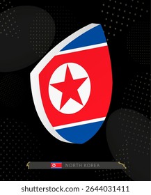 North Korea Flag Shield icon in 3D on Dark Modern Abstract Rugby Background. Perfect for sports events, heritage themes, national celebrations, and patriotic designs.
