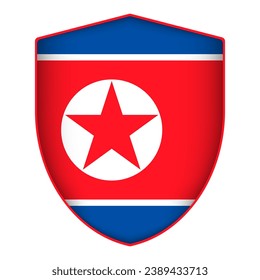 North Korea flag in shield shape. Vector illustration.