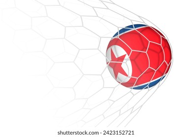 North Korea flag soccer ball in net. Vector sport illustration.