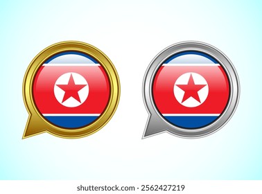 North Korea flag speech bubble. Speaking flag icon in gold and silver color