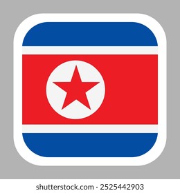 North Korea flag square flat vector with rounded corners and white border, vector illustration