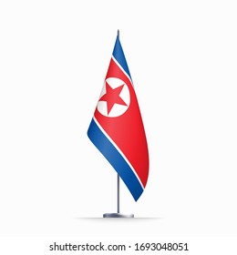North Korea flag state symbol isolated on background national banner. Greeting card National Independence Day Democratic People's Republic of Korea. Illustration banner realistic state flag of DPRK.