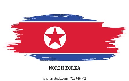 North Korea flag vector grunge paint stroke  