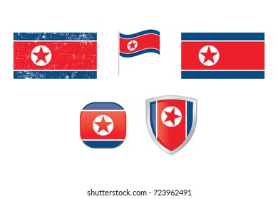 North Korea flag vector set