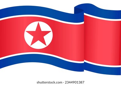 North Korea flag wave isolated on png or transparent background