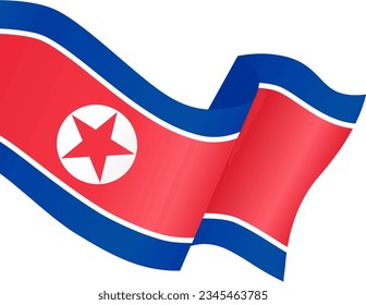 North Korea flag wave isolated on png or transparent background