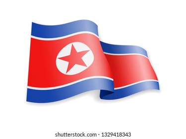North Korea flag in the wind. Flag on white background vector illustration