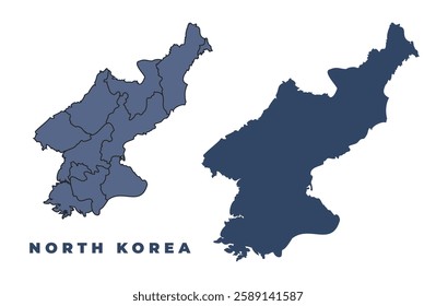 North Korea flat and outline vector map set