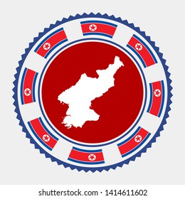 North Korea flat stamp. Round logo with map and flag of North Korea. Vector illustration.