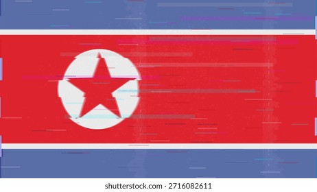 North Korea glitch flag vector, RGB split distortion, digital abstract video frame illustration