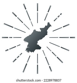 North Korea gradiented sunburst. Map of the country with colorful star rays. North Korea illustration in digital, technology, internet, network style. Vector illustration.