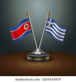 North Korea and Greece table flags relation  with gradient backgrund. Vector Illustration