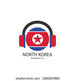 Nordkorea Kopfhörerflagge, Vektorgrafik auf weißem Hintergrund. 