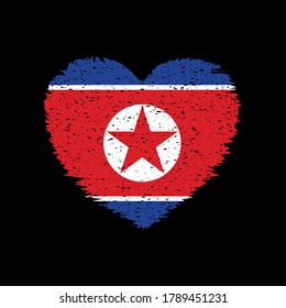 North Korea Heart Shape Flag Grunge Distress Vintage Style