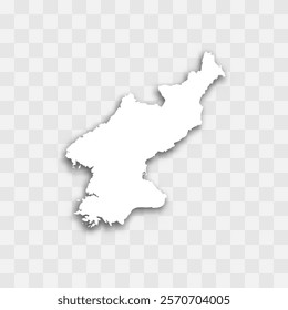 North Korea high detailed vector representation of country silhouette. White color on transparent background with dropped shadow. For educational, decorative, or informational use.