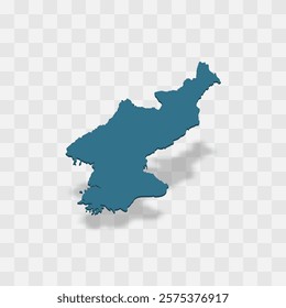 North Korea high detailed vector representation of country silhouette. 3D map on transparent background with dropped shadow. For educational, decorative, or informational use.