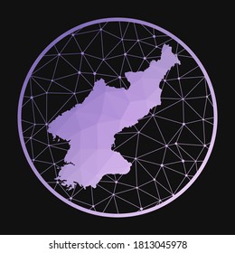 North Korea icon. Vector polygonal map of the country. North Korea icon in geometric style. The country map with purple low poly gradient on dark background.