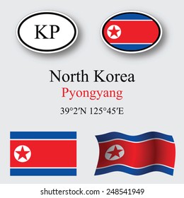 north korea icons set against gray background, abstract vector art illustration, image contains transparency