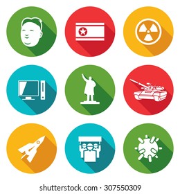 North Korea Icons Set. Vector Illustration. Isolated Flat Icons collection on a color background for design