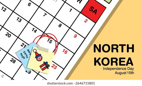Marca de lembrete do Dia da Independência da Coreia do Norte em 15 de agosto em um calendário de parede.