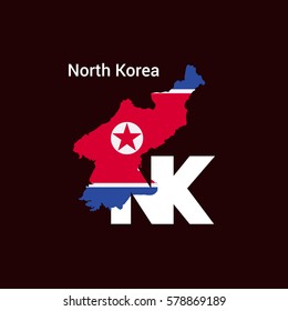 North Korea Initial Letter Country with Map and Flag Vector