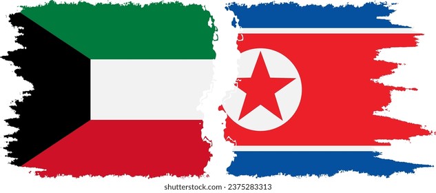 Verbindung zwischen Nordkorea und Kuwait mit Grunge-Flaggen, Vektorgrafik