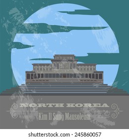 North Korea landmarks. Retro styled image. Vector illustration
