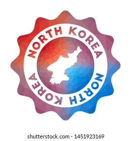 North Korea low poly logo. Colorful gradient travel logo of the country in geometric style. Multicolored polygonal North Korea rounded sign with map for your infographics.