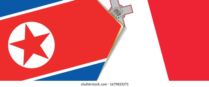 North Korea and Malta flags, two vector flags symbol of relationship or confrontation.