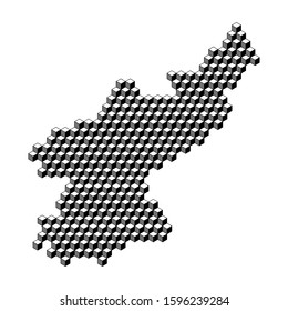 North Korea map from 3D black cubes isometric abstract concept, square pattern, angular geometric shape. Vector illustration.
