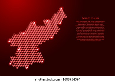 North Korea map from 3D red cubes isometric abstract concept, square pattern, angular geometric shape, for banner, poster. Vector illustration.