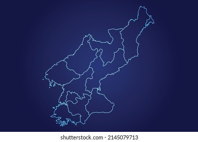 Mapa de Corea del Norte de resumen Mapa azul brillante detallado en la ilustración del logo de fondo oscuro	