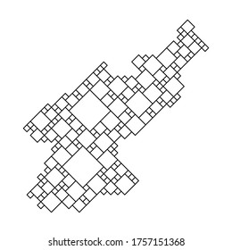 North Korea map from black pattern from a grid of squares of different sizes . Vector illustration.