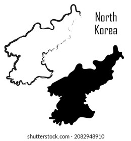 North korea map black and white vector illustration. map black and white vector illustration.