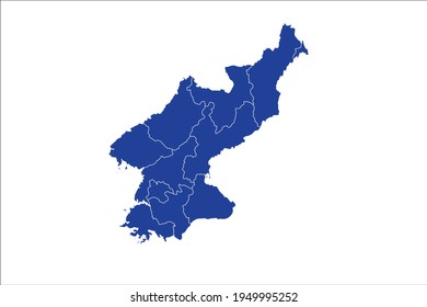 North Korea Map  blue Color on White Backgound