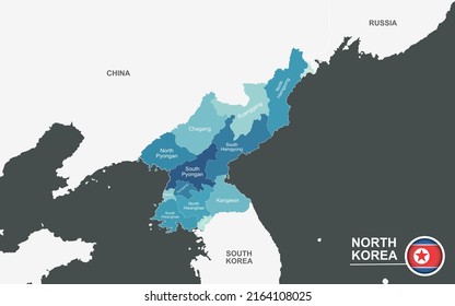 Mapa de Corea del Norte ilustración vectorial muy detallada