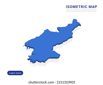 North Korea map blue isolated on white background with 3d isometric vector illustration.