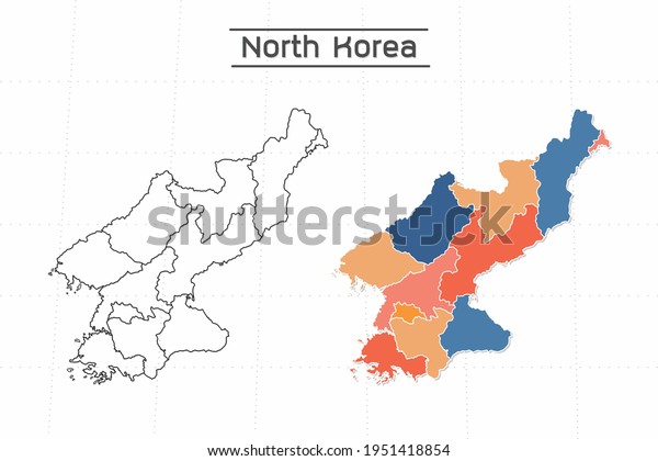 North Korea map city\
vector divided by colorful outline simplicity style. Have 2\
versions, black thin line version and colorful version. Both map\
were on the white\
background.