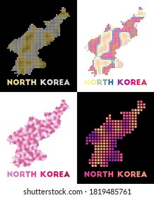 North Korea map. Collection of map of North Korea in dotted style. Borders of the country filled with rectangles for your design. Vector illustration.
