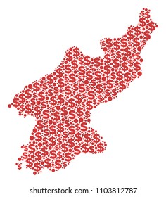 North Korea map composition of dollar symbols and spheric dots in different sizes. Abstract vector monetary and GDP North Korea map.