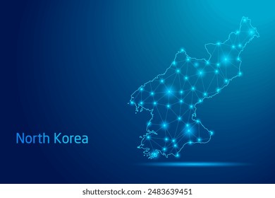 Mapa de Corea del Norte - concepto de tecnología de la comunicación, gráfico de bajo poli.