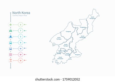 North Korea Map Detailed Asian Country Stock Vector (Royalty Free ...