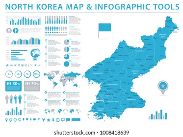 North Korea Map - Detailed Info Graphic Vector Illustration