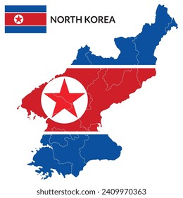 North Korea map. Map of North Korea with North Korea flag